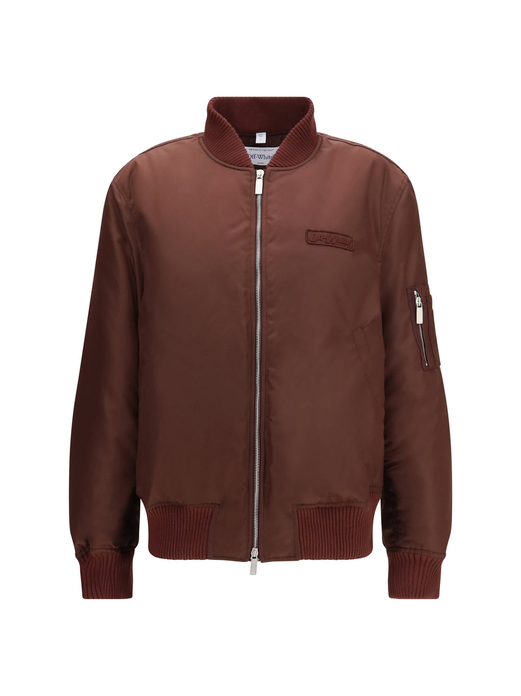 Off-White Embroidered Logo Nylon Bomber Jacket — Brown