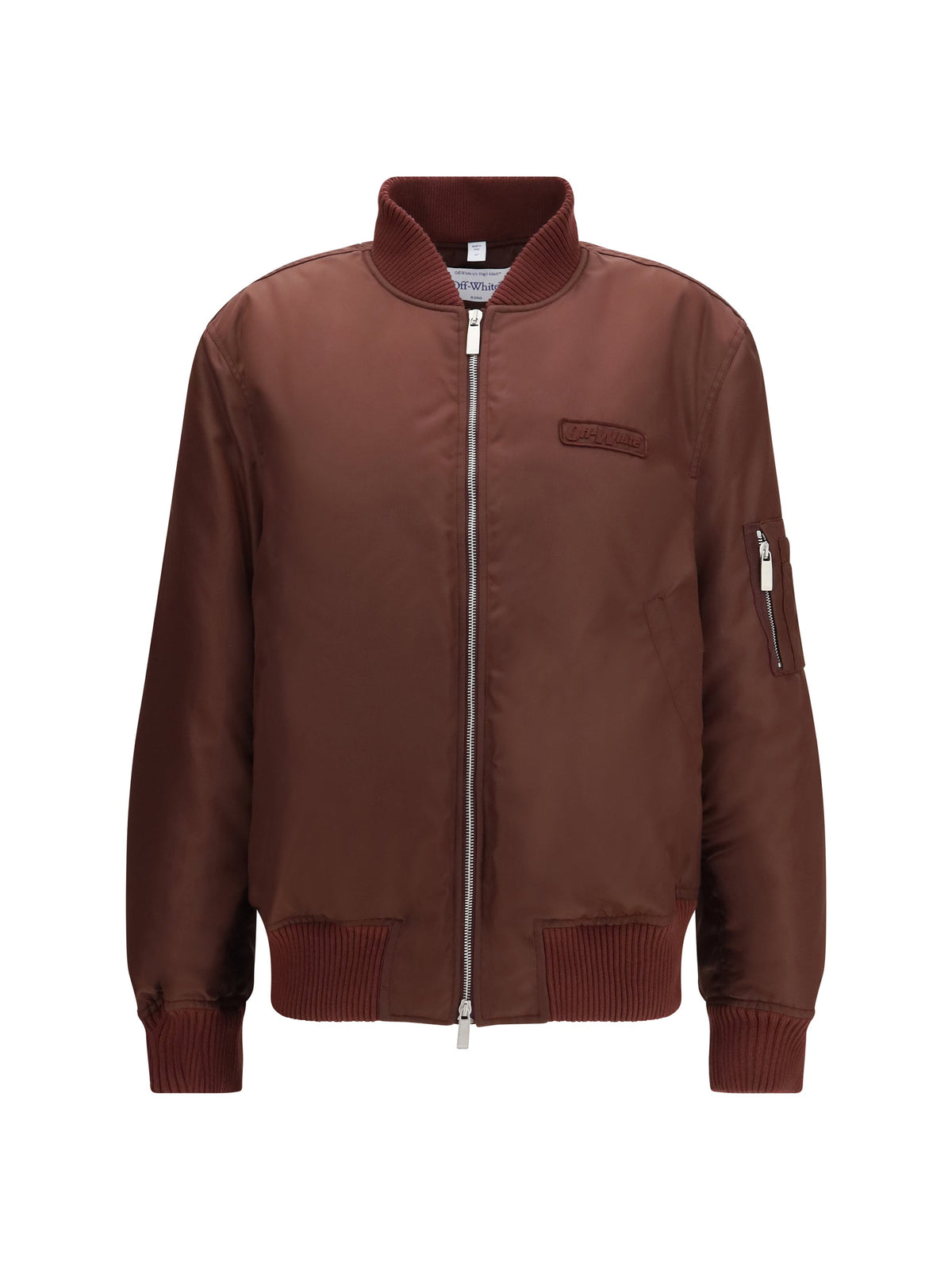 Off-White Embroidered Logo Nylon Bomber Jacket — Brown