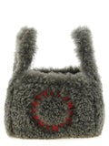 Stella Mccartney Shearling Logo Embroidered Shoulder Bag — Gray