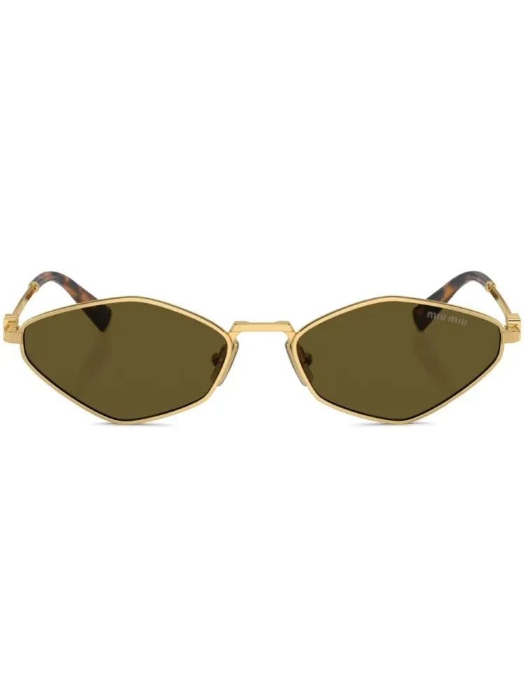 Miu Miu Eyewear SMU56Z5AK09Z Oval Metal Sunglasses — Gold