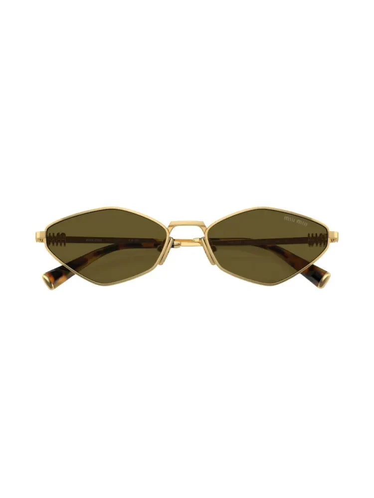 Miu Miu Eyewear SMU56Z5AK09Z Oval Metal Sunglasses — Gold