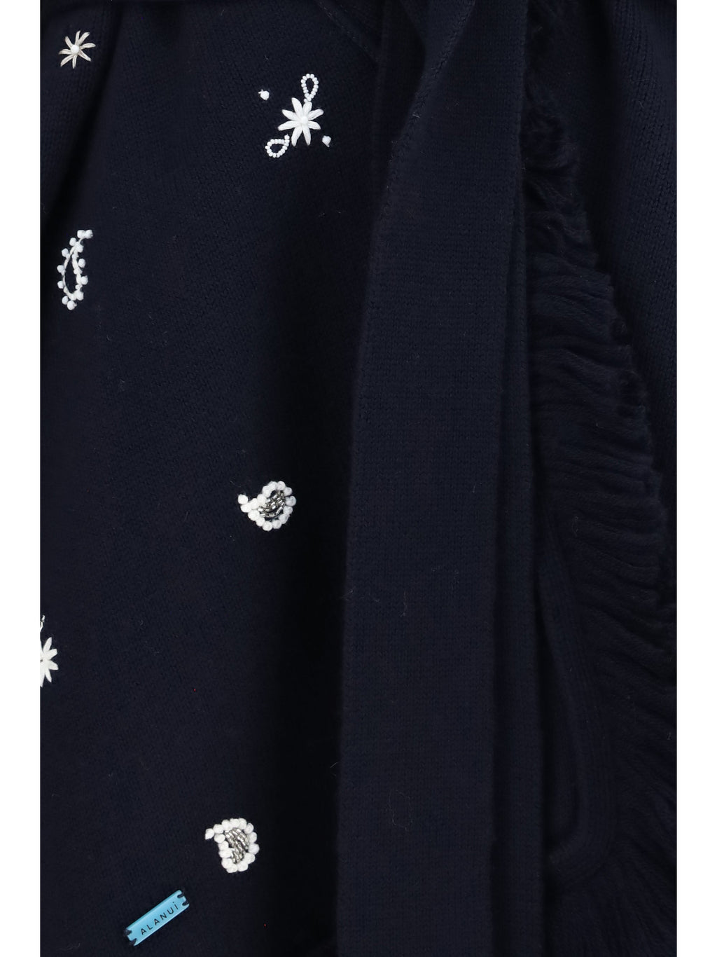 Alanui Hand-Embroidered Virgin Wool Cardigan — Navy