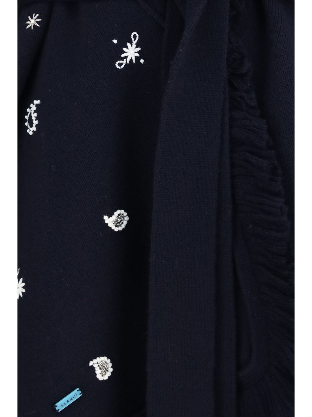 Alanui Hand-Embroidered Virgin Wool Cardigan — Navy