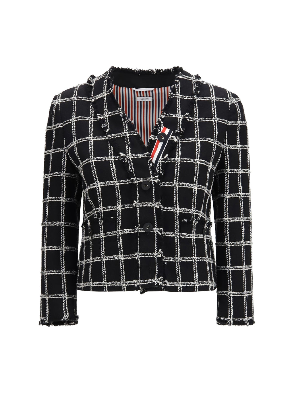 Thom Browne Checked Tweed Cardigan Blazer — Black