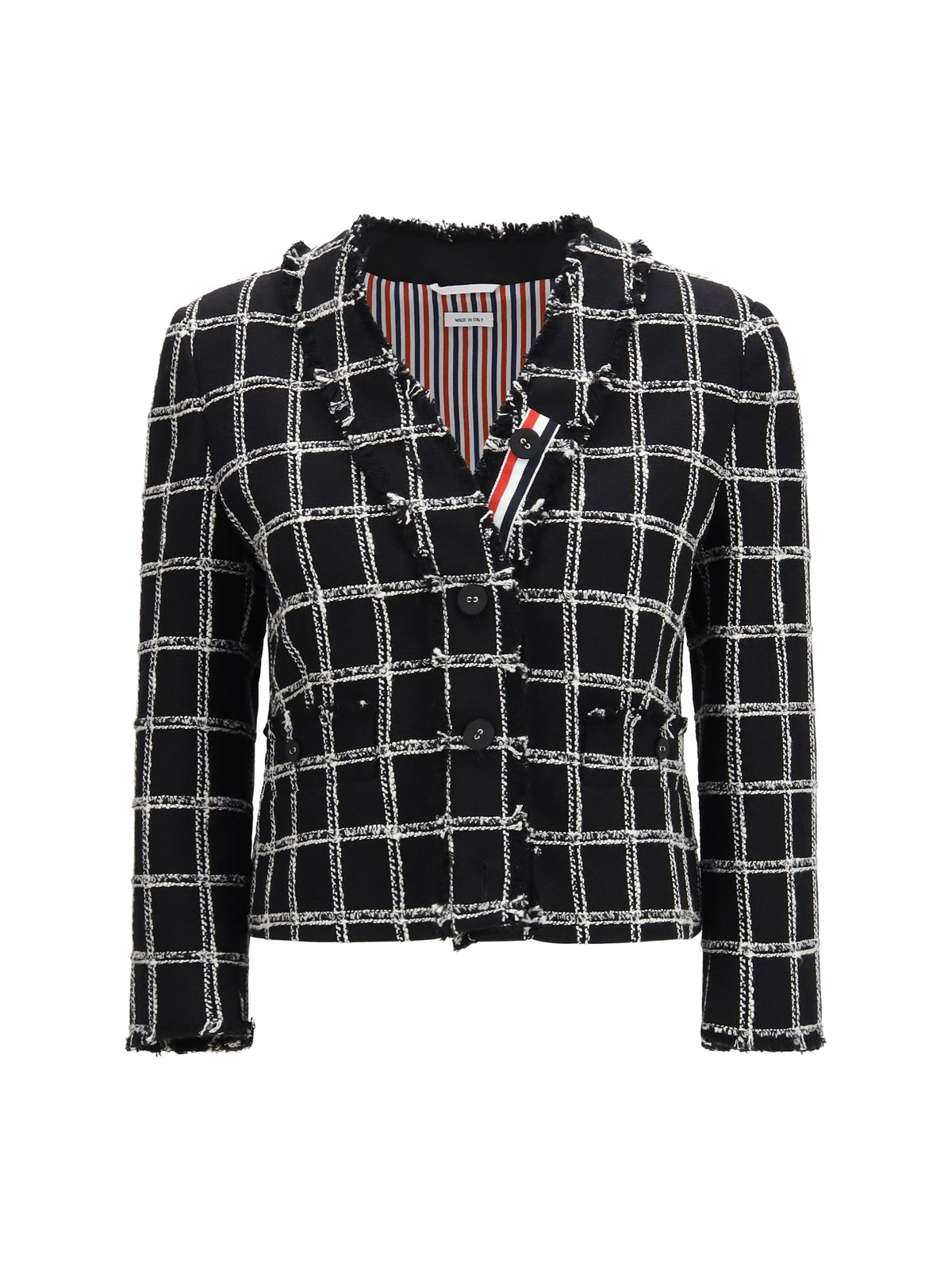 Thom Browne Checked Tweed Cardigan Blazer — Black