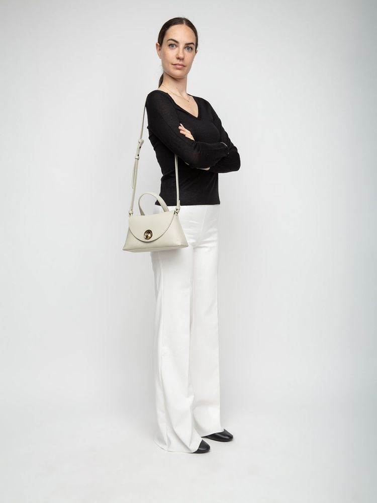 Coccinelle Bovine Leather Top Handle Bag — Beige