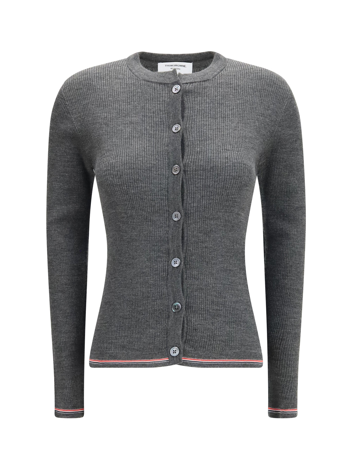 Thom Browne Ribbed Merino Wool Cardigan — Grey