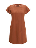 Brunello Cucinelli Monili Chain-Detailed Midi Dress — Orange