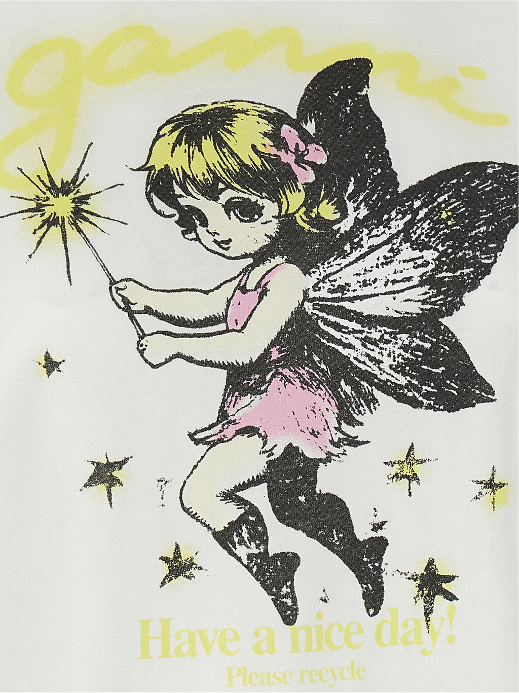 Ganni Fairy-Print Cotton T-shirt — Cream