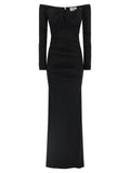 Elisabetta Franchi Off-Shoulder Crêpe Jersey Dress — Black
