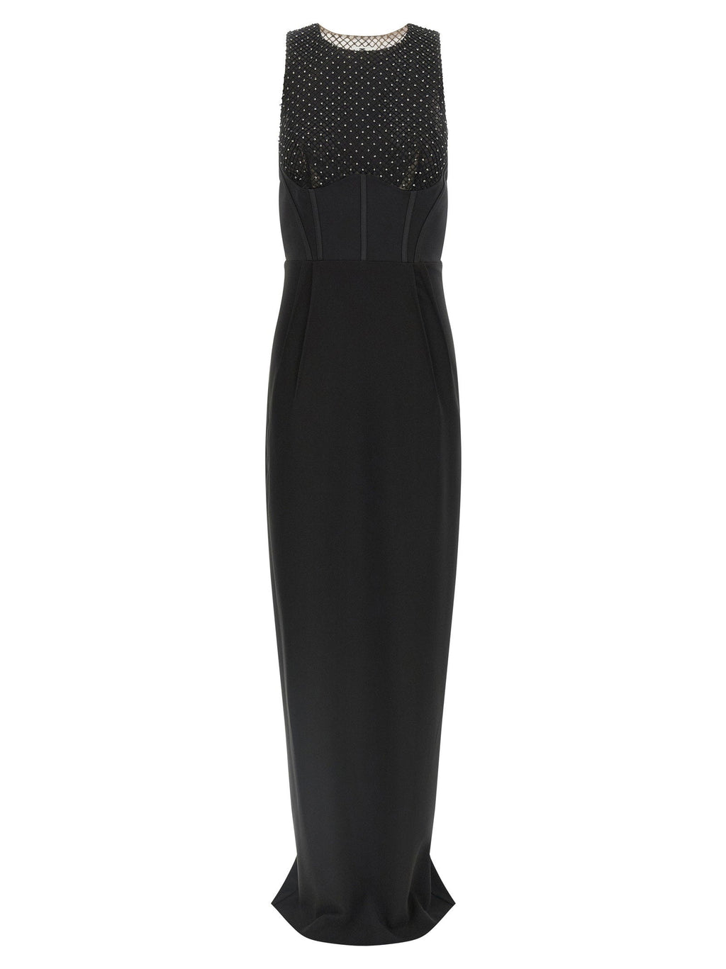Elisabetta Franchi Crystal-Embroidered Tulle Dress — Black