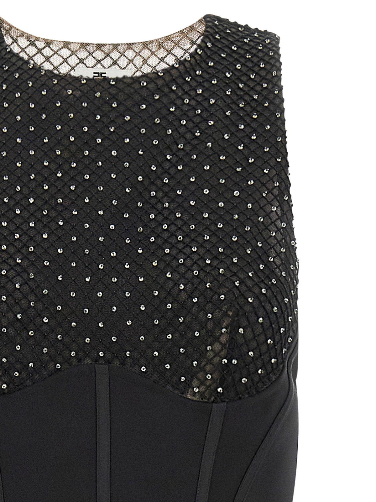 Elisabetta Franchi Crystal-Embroidered Tulle Dress — Black