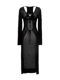 AndreĀdamo Openwork Knit with Lacing Cardigan — Black