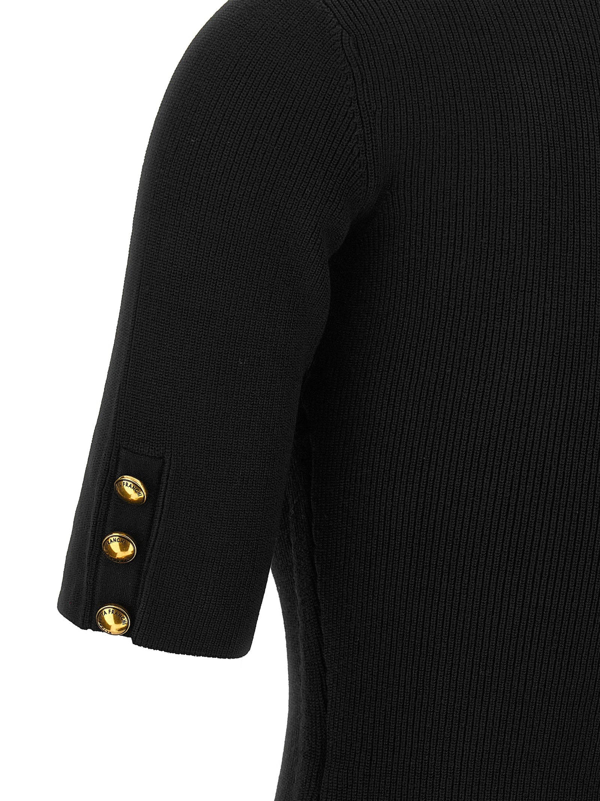 Elisabetta Franchi Ribbed Knit with Scarf Detail Dress — Black