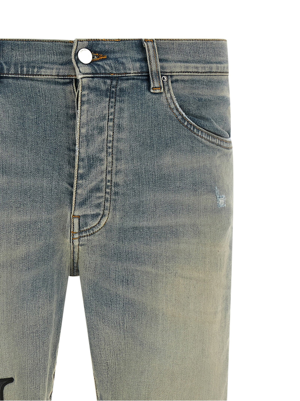 Amiri Staggered Logo Jeans — Blue