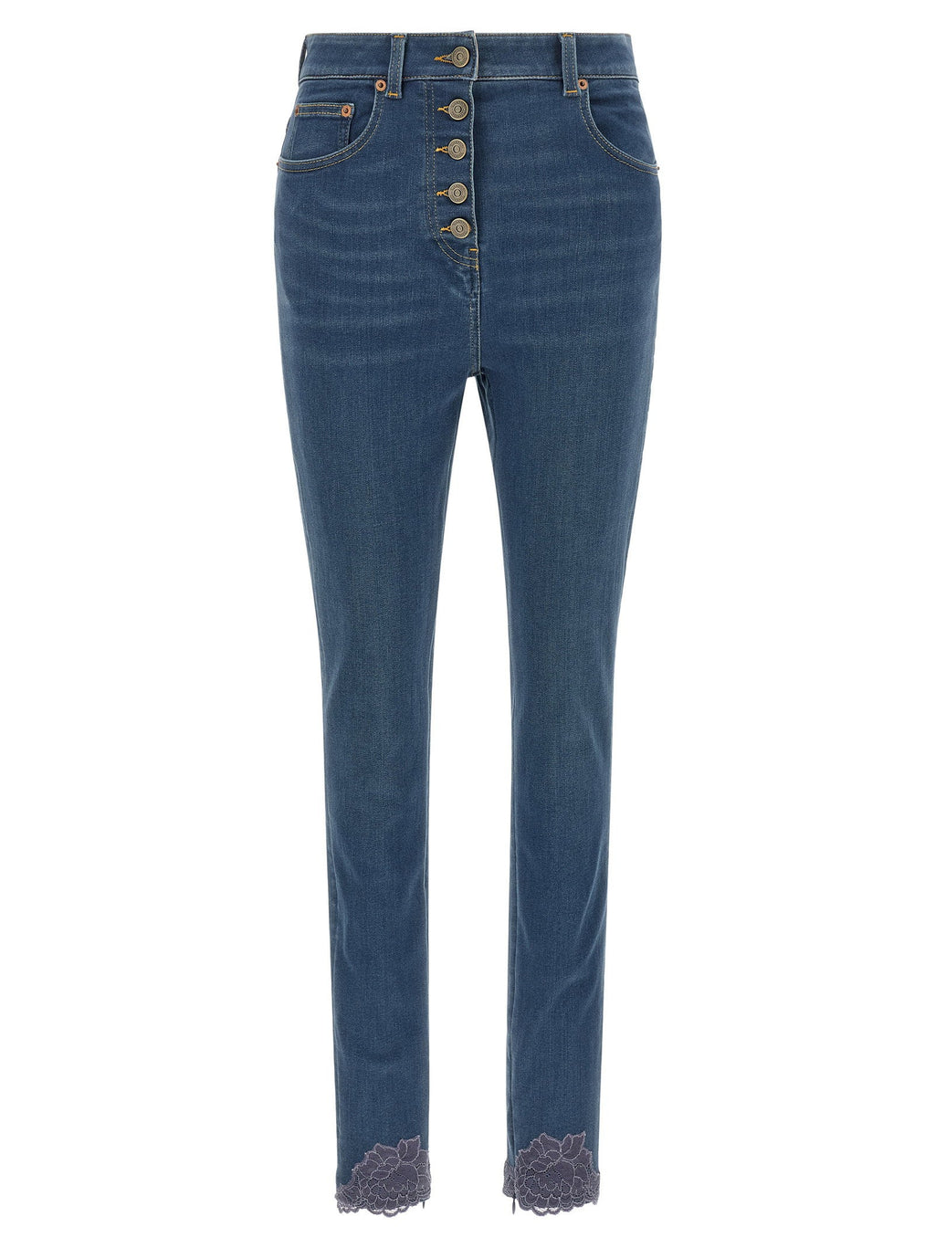 Valentino Garavani Lace-Insert Skinny Jeans — Blue