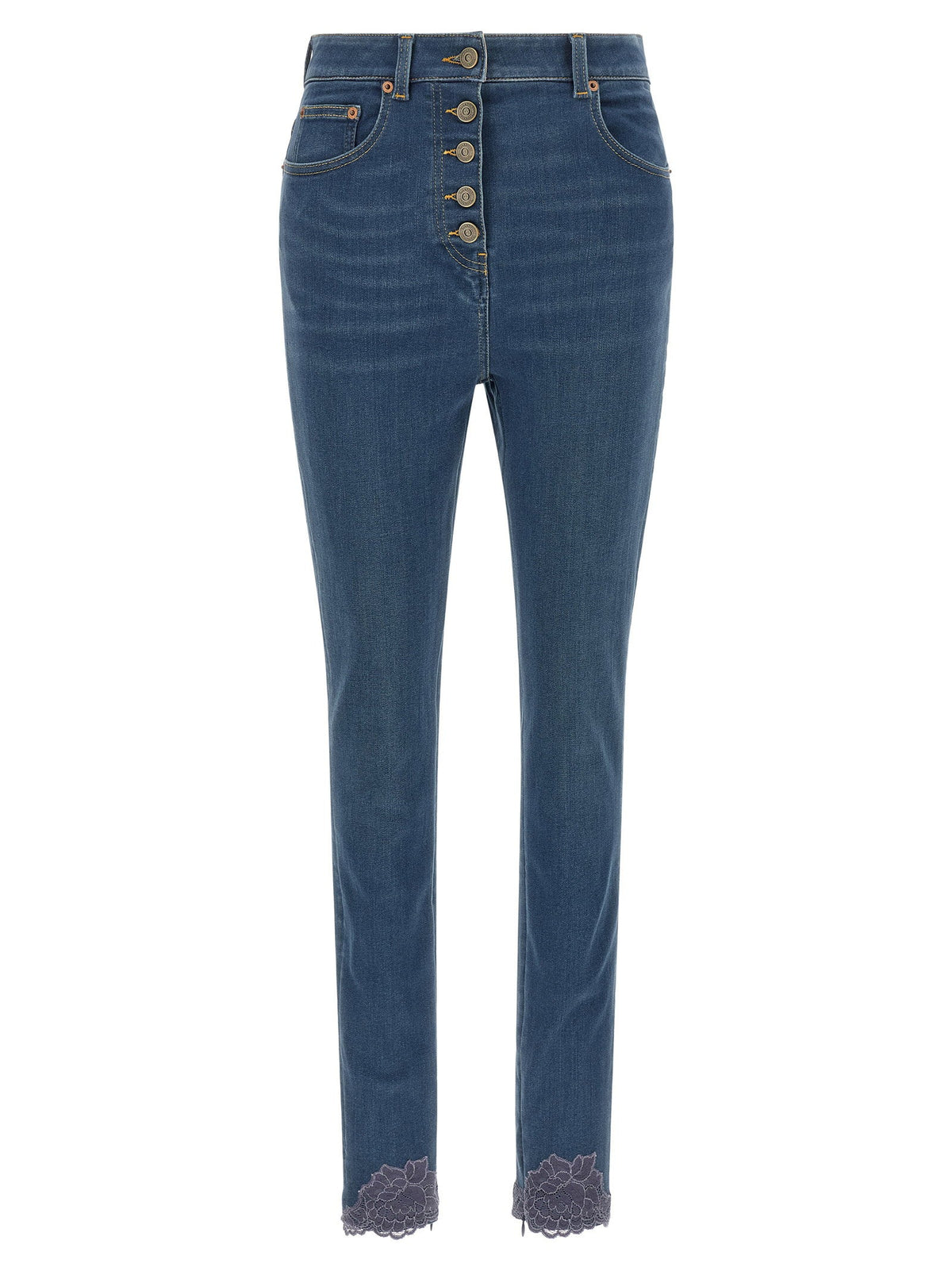 Valentino Garavani Lace-Insert Skinny Jeans — Blue