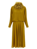Valentino Garavani Feather-Trimmed Georgette Dress — Gold