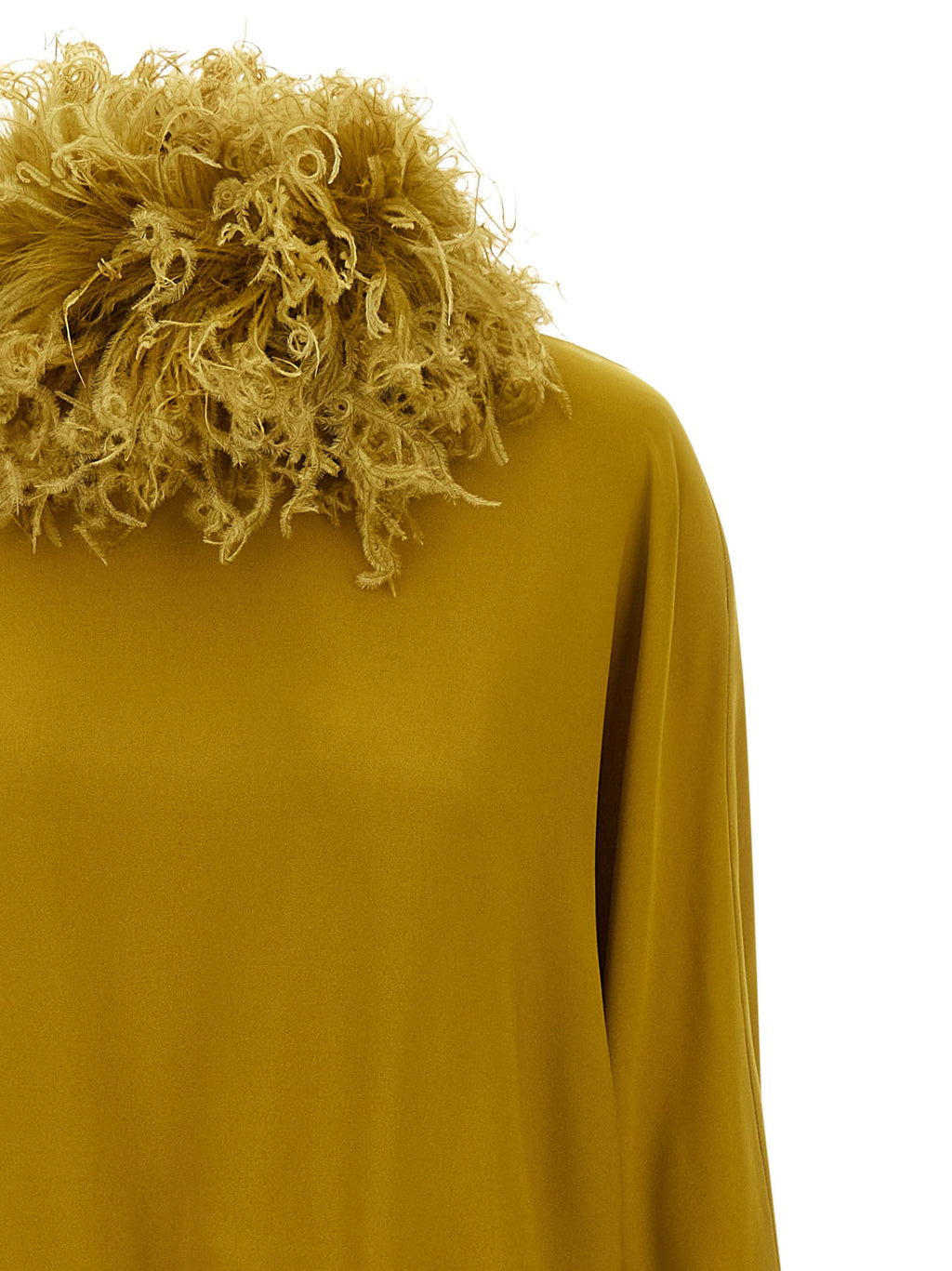 Valentino Garavani Feather-Trimmed Georgette Dress — Gold