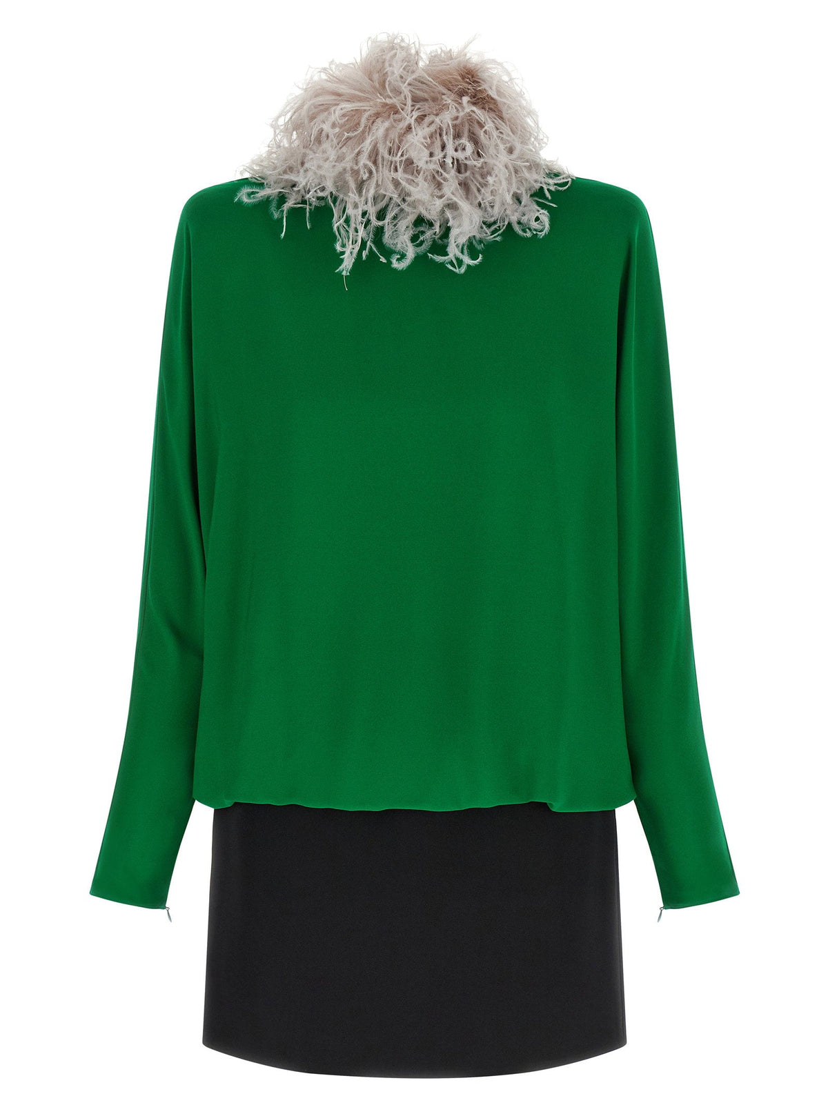 Valentino Garavani Feather-Trimmed Silk Georgette Blouse — Green