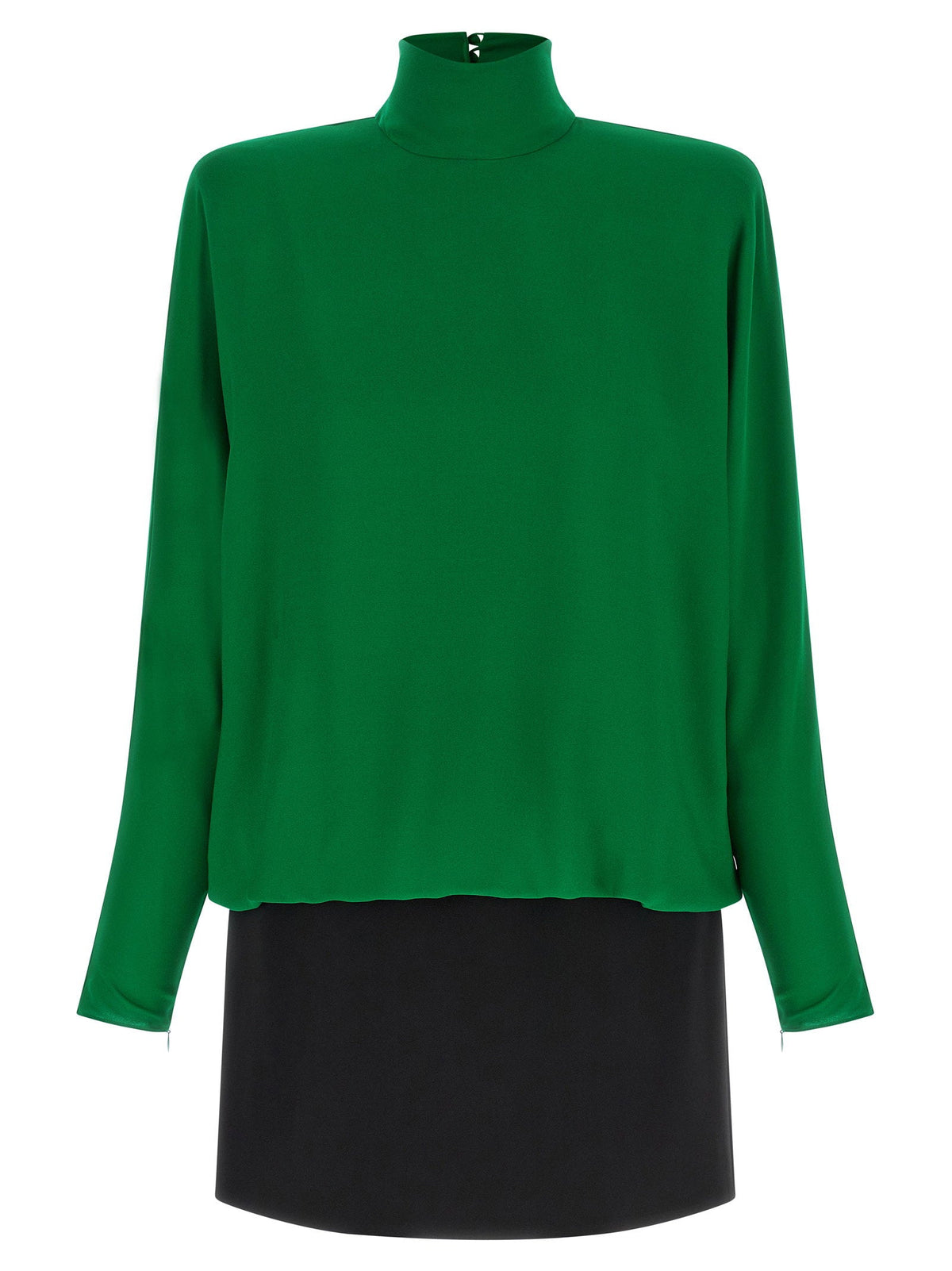 Valentino Garavani Feather-Trimmed Silk Georgette Blouse — Green