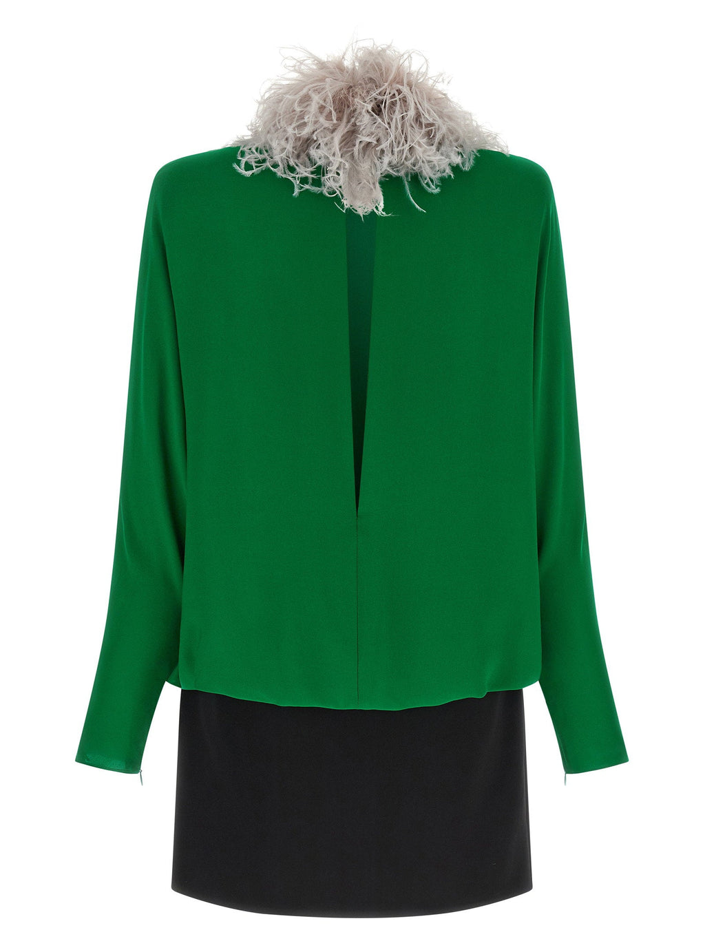 Valentino Garavani Feather-Trimmed Silk Georgette Blouse — Green