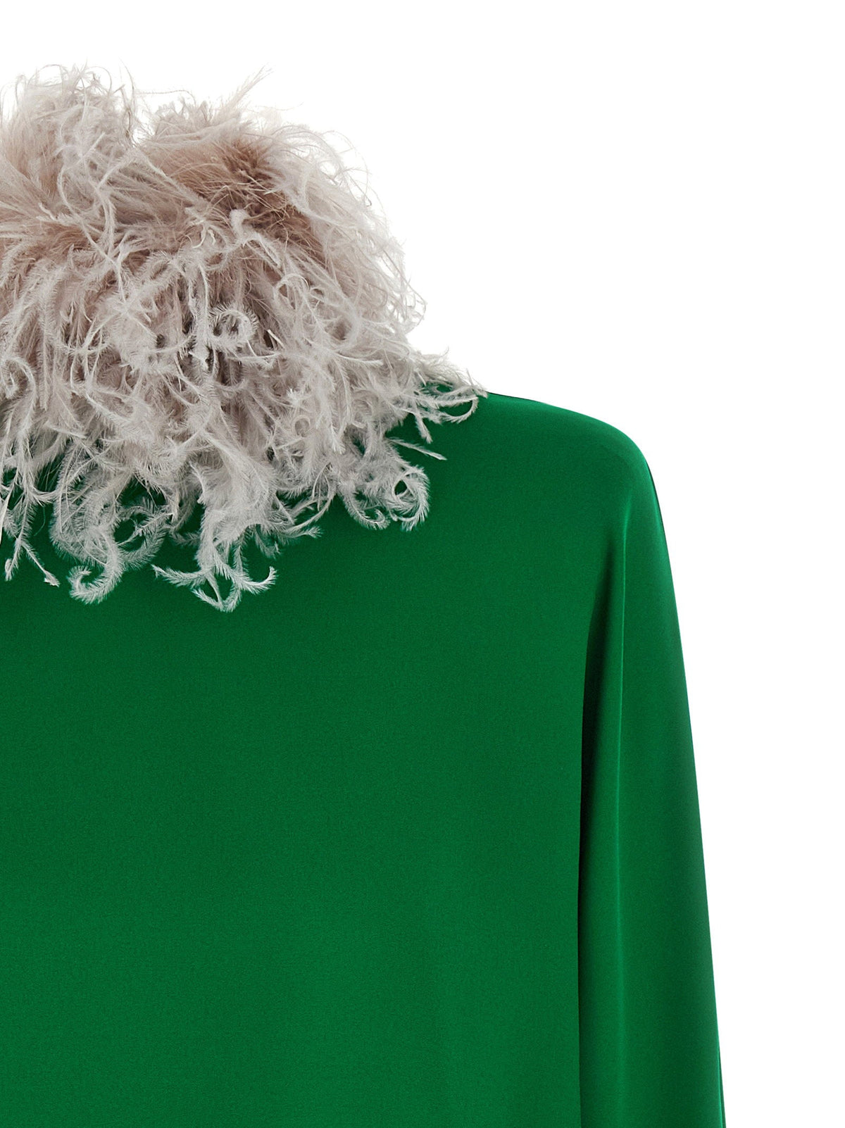 Valentino Garavani Feather-Trimmed Silk Georgette Blouse — Green