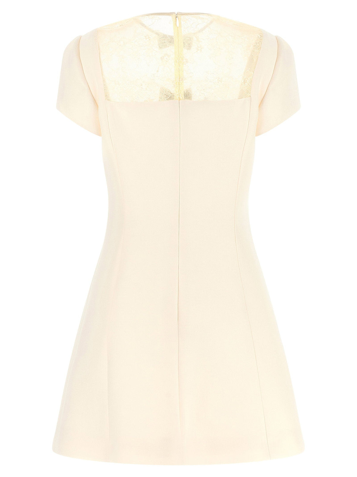 Valentino Garavani Silk-Wool Blend with Lace Dress — Cream