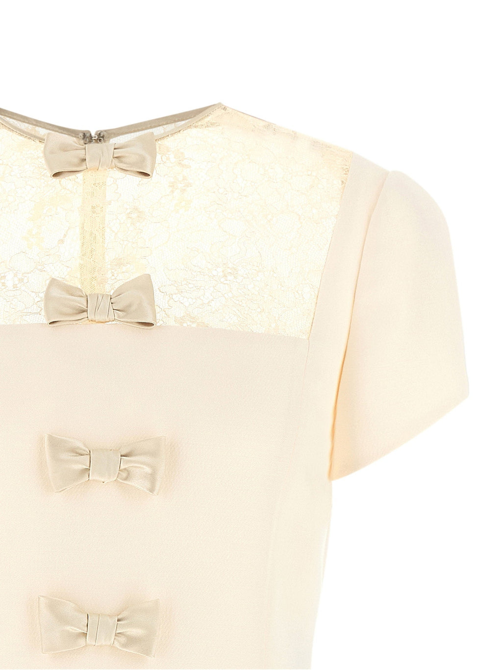 Valentino Garavani Silk-Wool Blend with Lace Dress — Cream