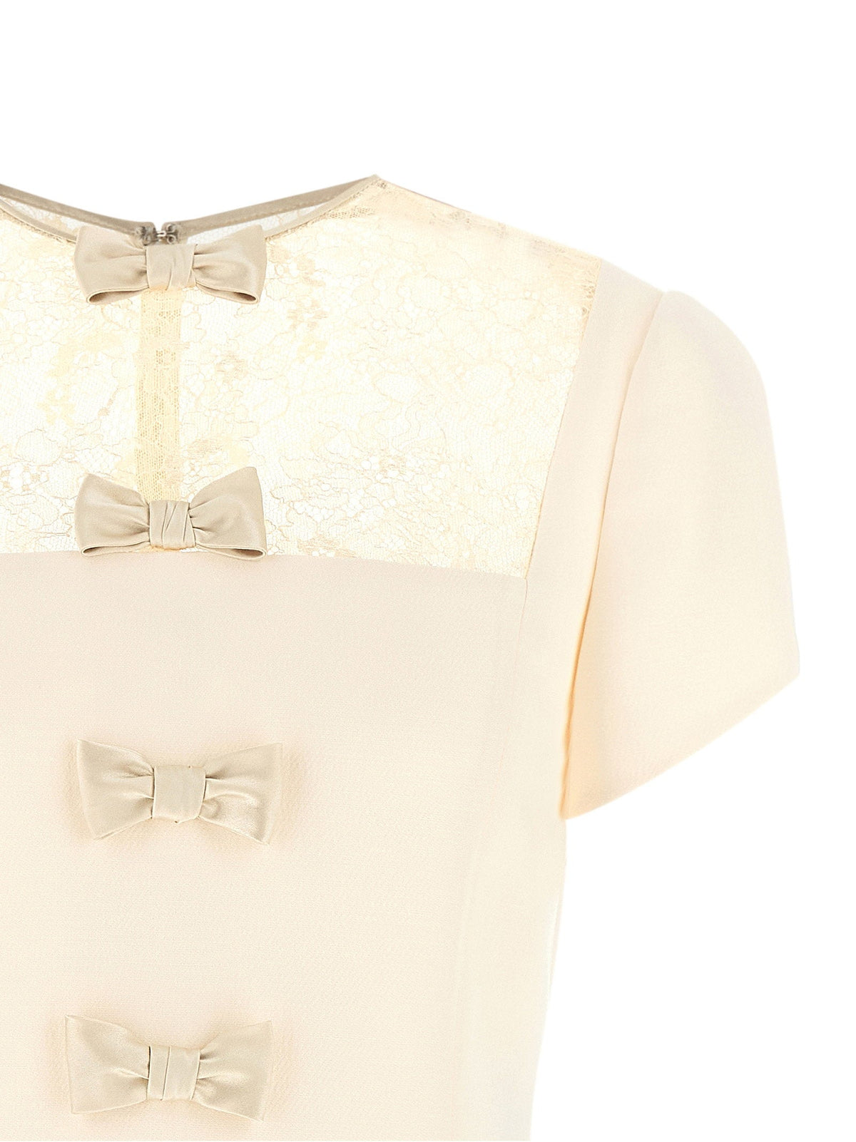 Valentino Garavani Silk-Wool Blend with Lace Dress — Cream