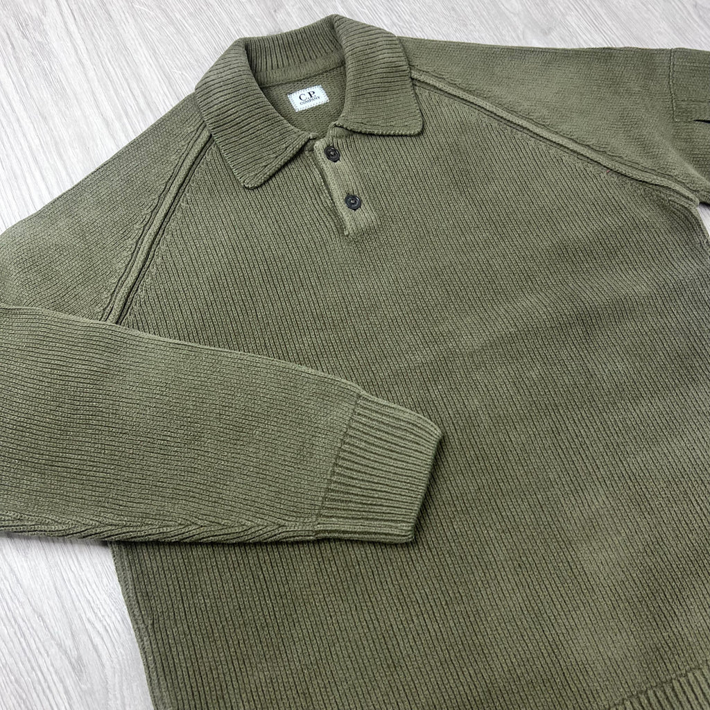 CP Company Chenille Knit Polo - Ivy Green
