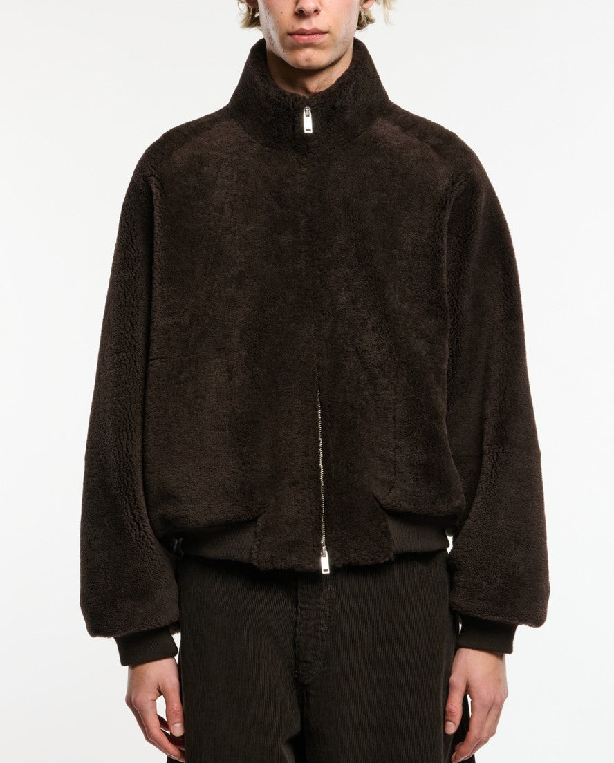 Studio Nicholson Curly Shearling Bomber Jacket — Brown