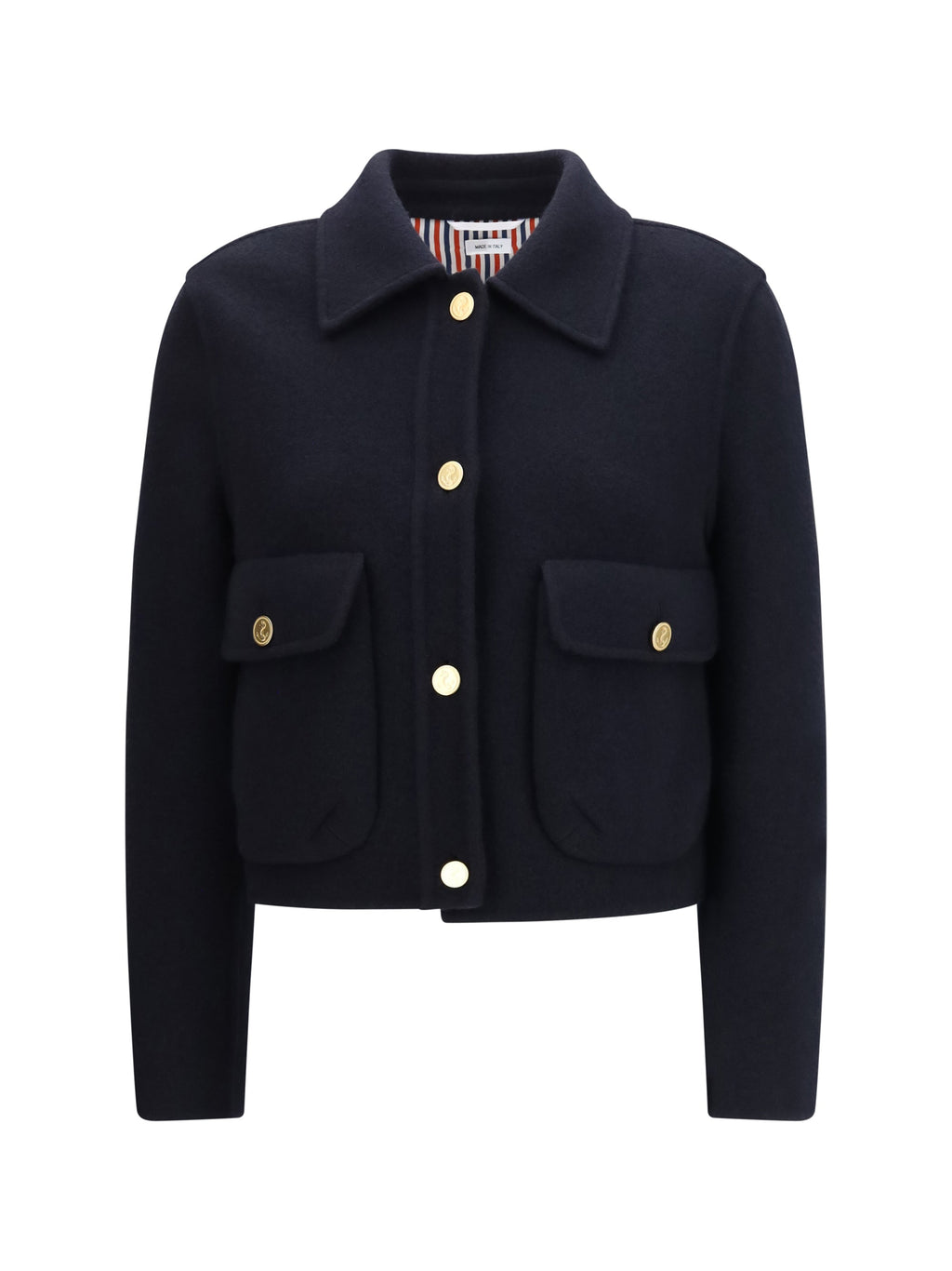 Thom Browne Cropped Virgin Wool Jacket — Navy