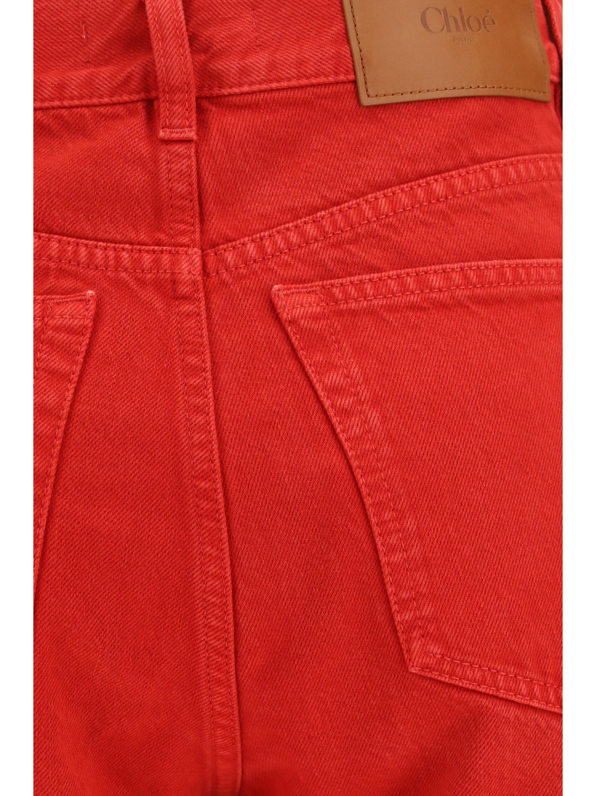 Chloé Cotton Denim Trousers — Red