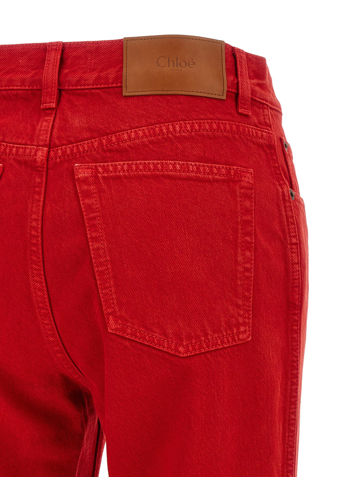 Chloé Garment-Dyed Cotton Jeans — Red