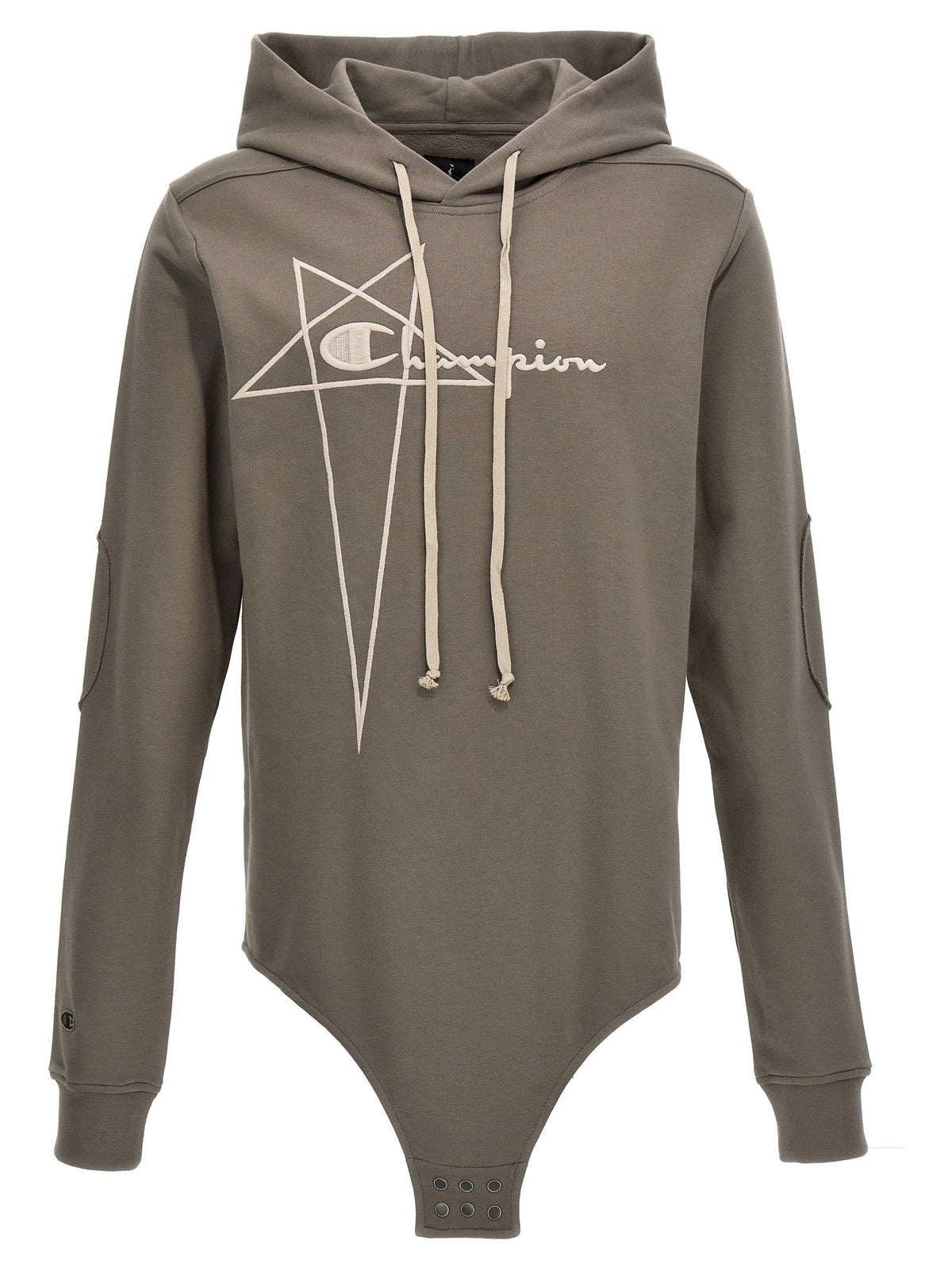 Rick Owens Embroidered Logo Cotton Bodysuit — Taupe