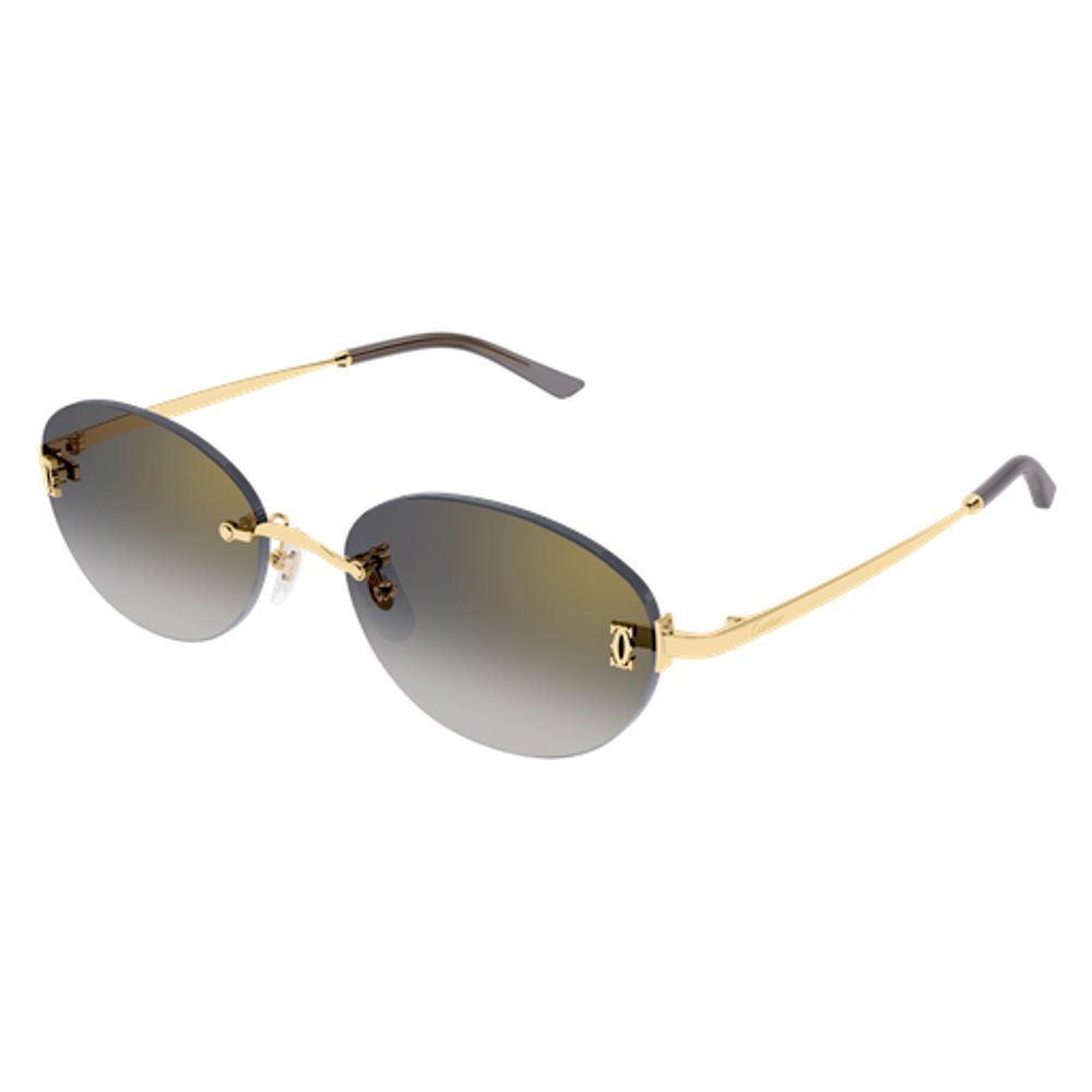 Cartier Eyewear CT0642SA Logo Oval-Frame Sunglasses — Gold