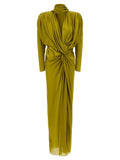 Balmain Draped Silk with Knotted Detail Dress — Olive