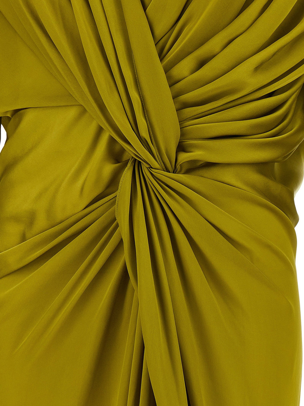Balmain Draped Silk with Knotted Detail Dress — Olive