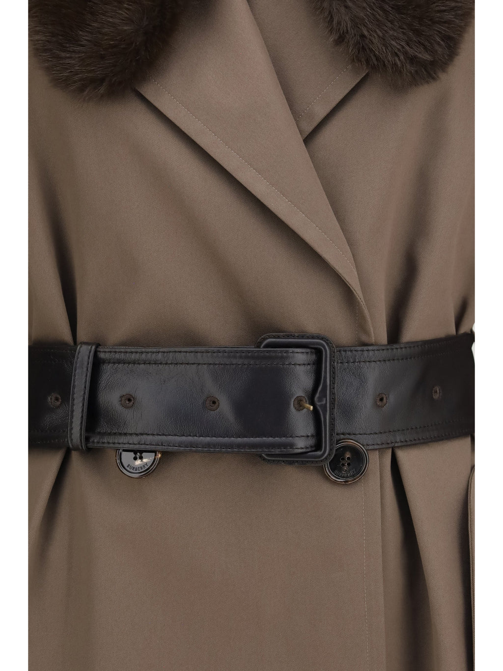 Burberry Buffalo Leather Collar Trench Coat — Brown
