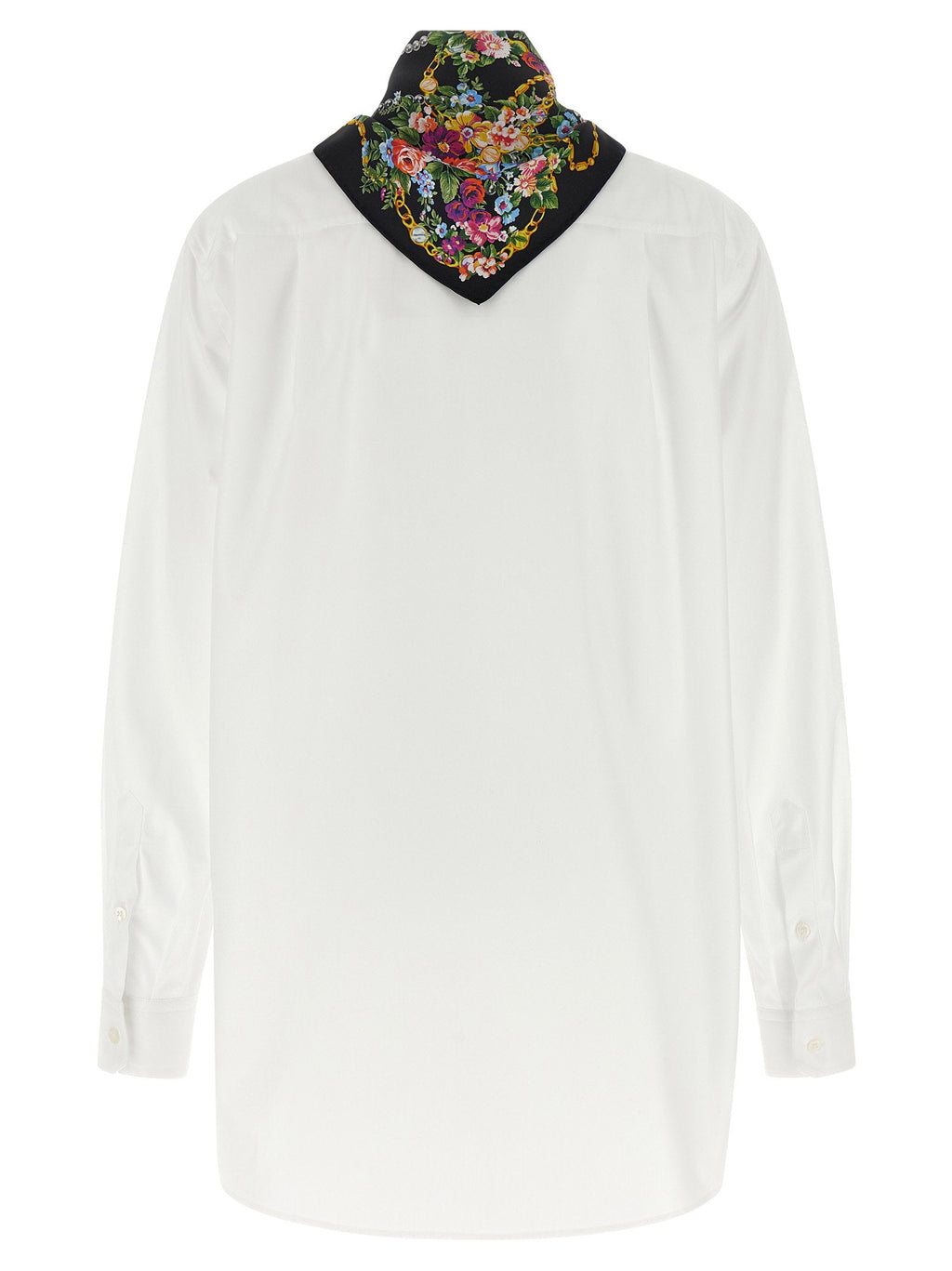 Dolce & Gabbana Cotton Poplin with Patterned Silk Scarf Shirt — White