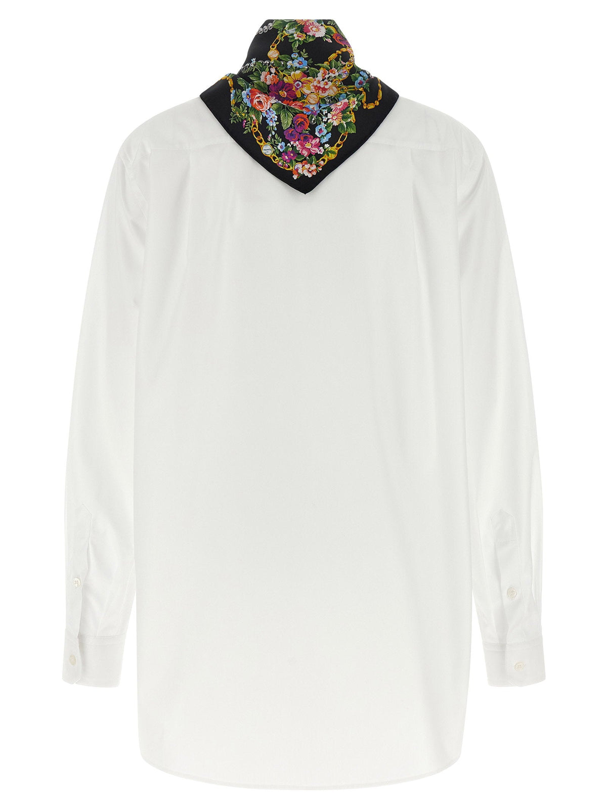 Dolce & Gabbana Cotton Poplin with Patterned Silk Scarf Shirt — White