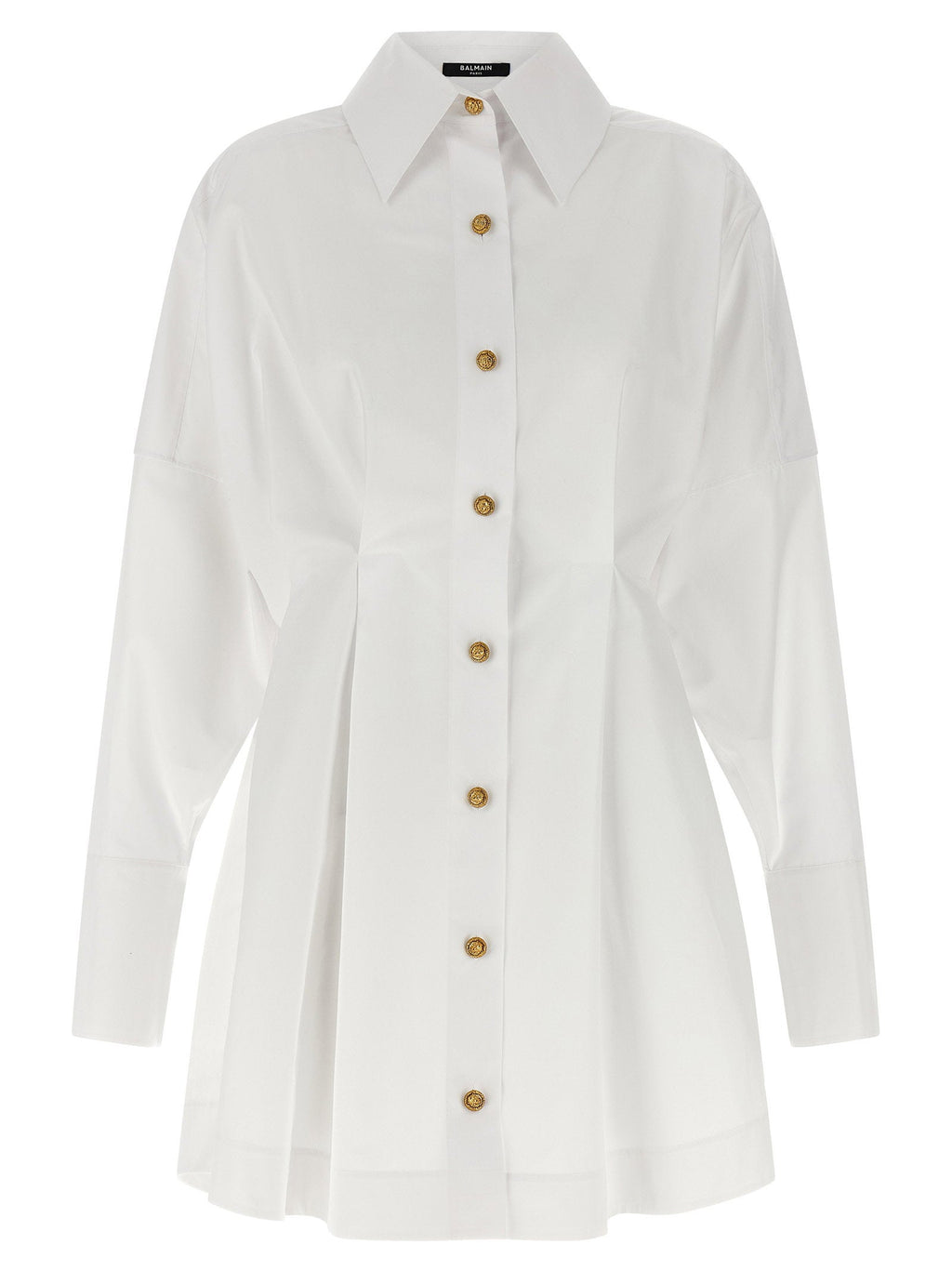 Balmain Cotton Poplin Chemisier Shirt Dress — White