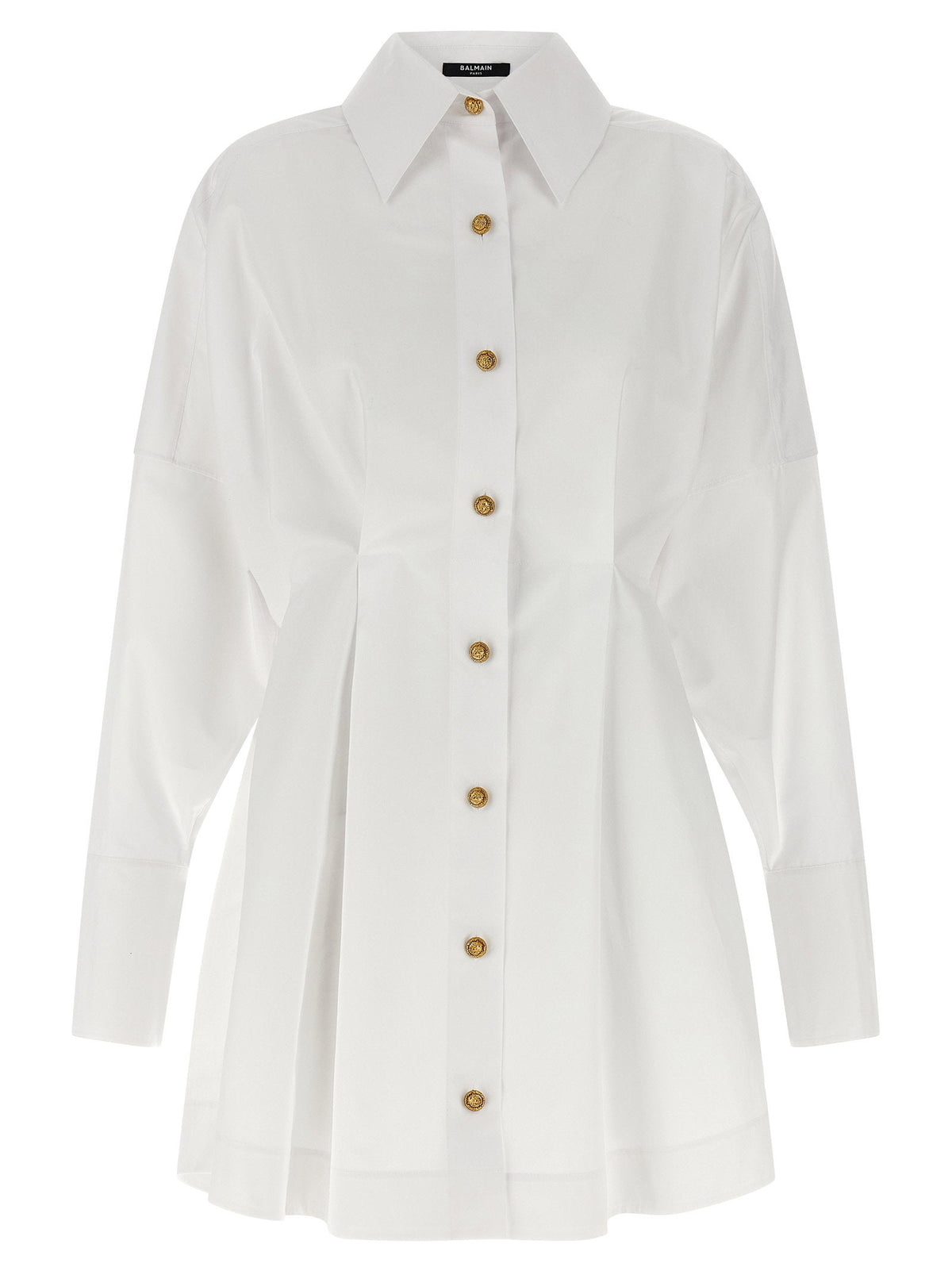 Balmain Cotton Poplin Chemisier Shirt Dress — White