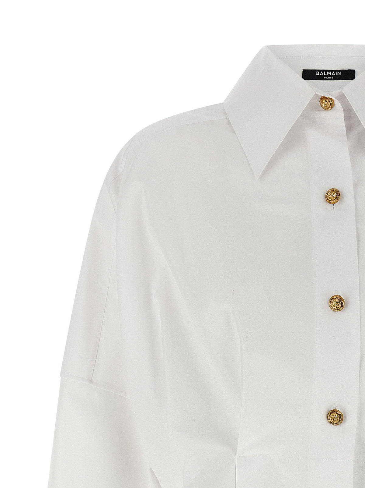 Balmain Cotton Poplin Chemisier Shirt Dress — White