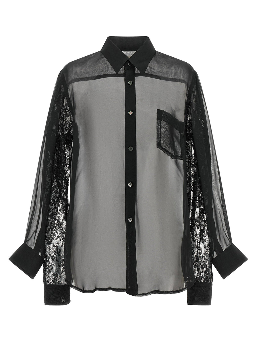 Comme Des Garcons Semi-Transparent Lace Double Sleeve Shirt — Black