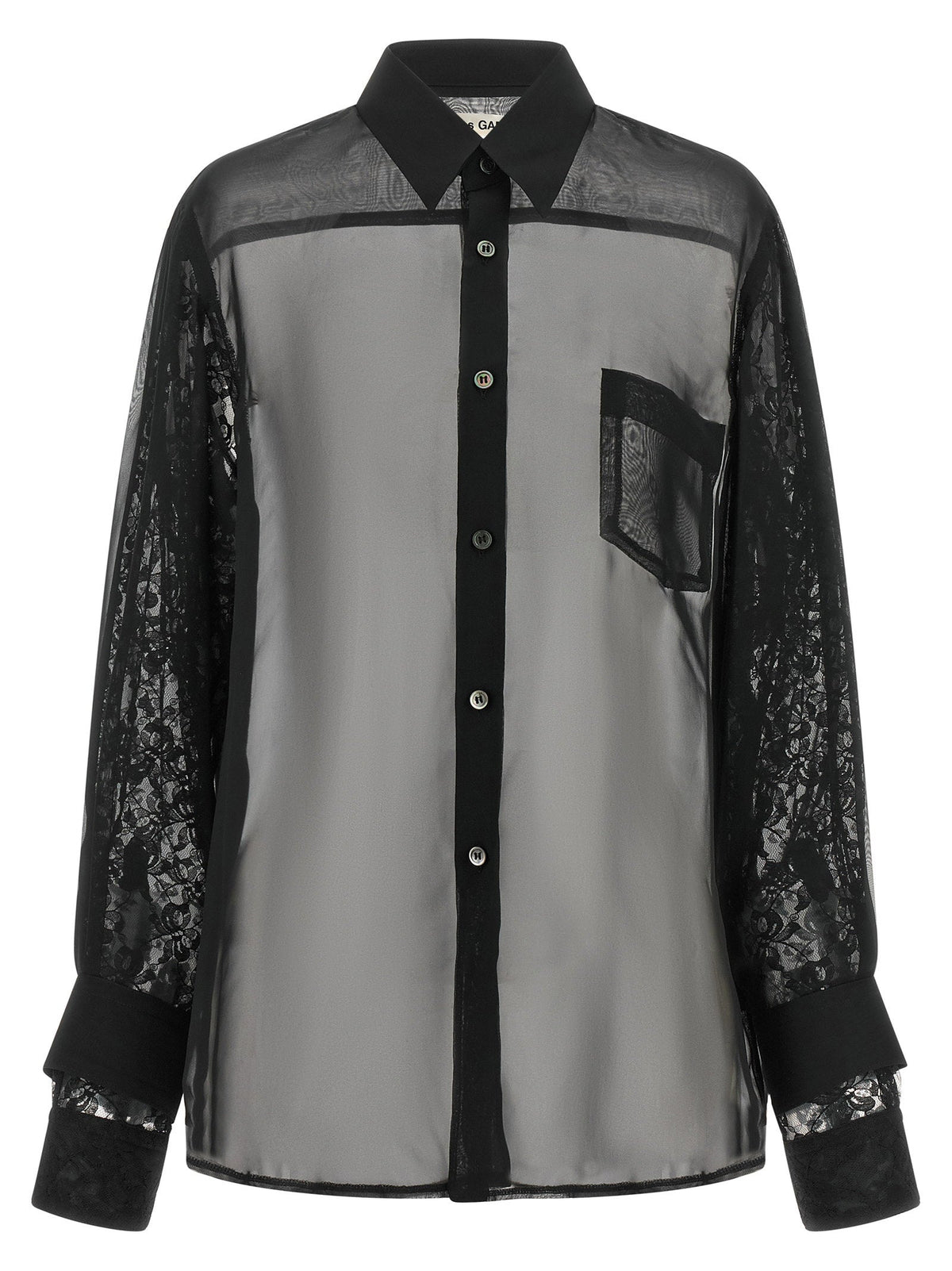 Comme Des Garcons Semi-Transparent Lace Double Sleeve Shirt — Black