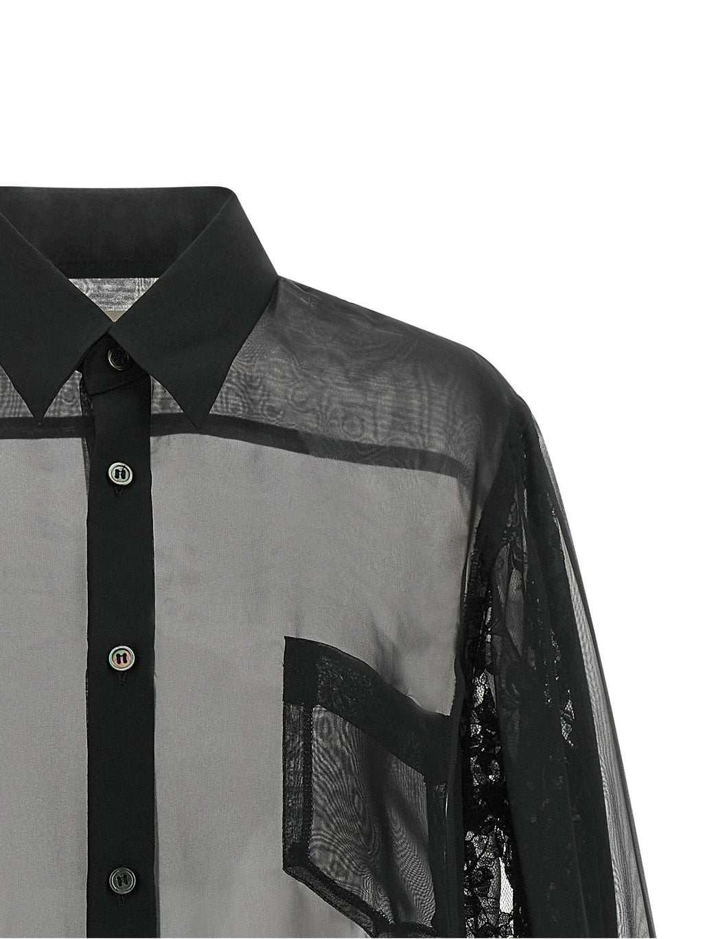 Comme Des Garcons Semi-Transparent Lace Double Sleeve Shirt — Black