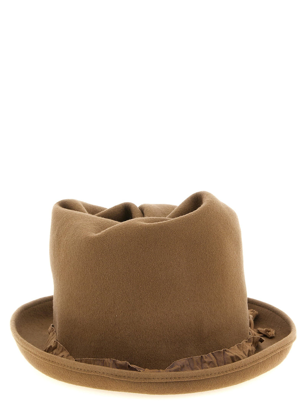 Yohji Yamamoto Wool Felt with Curled Crown Hat — Camel