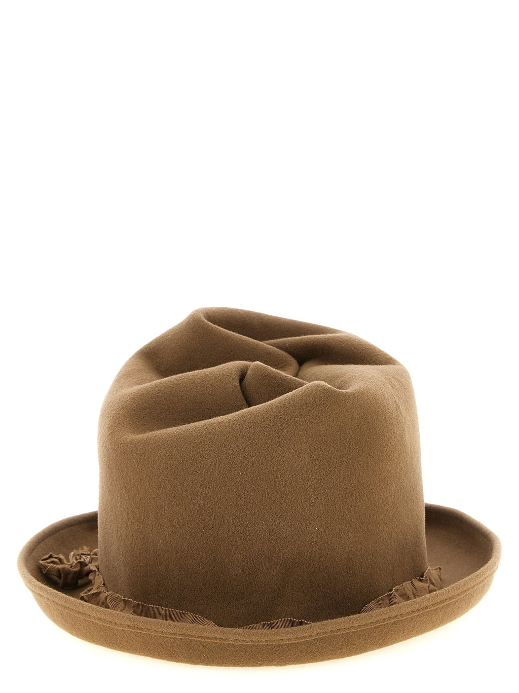 Yohji Yamamoto Wool Felt with Curled Crown Hat — Camel